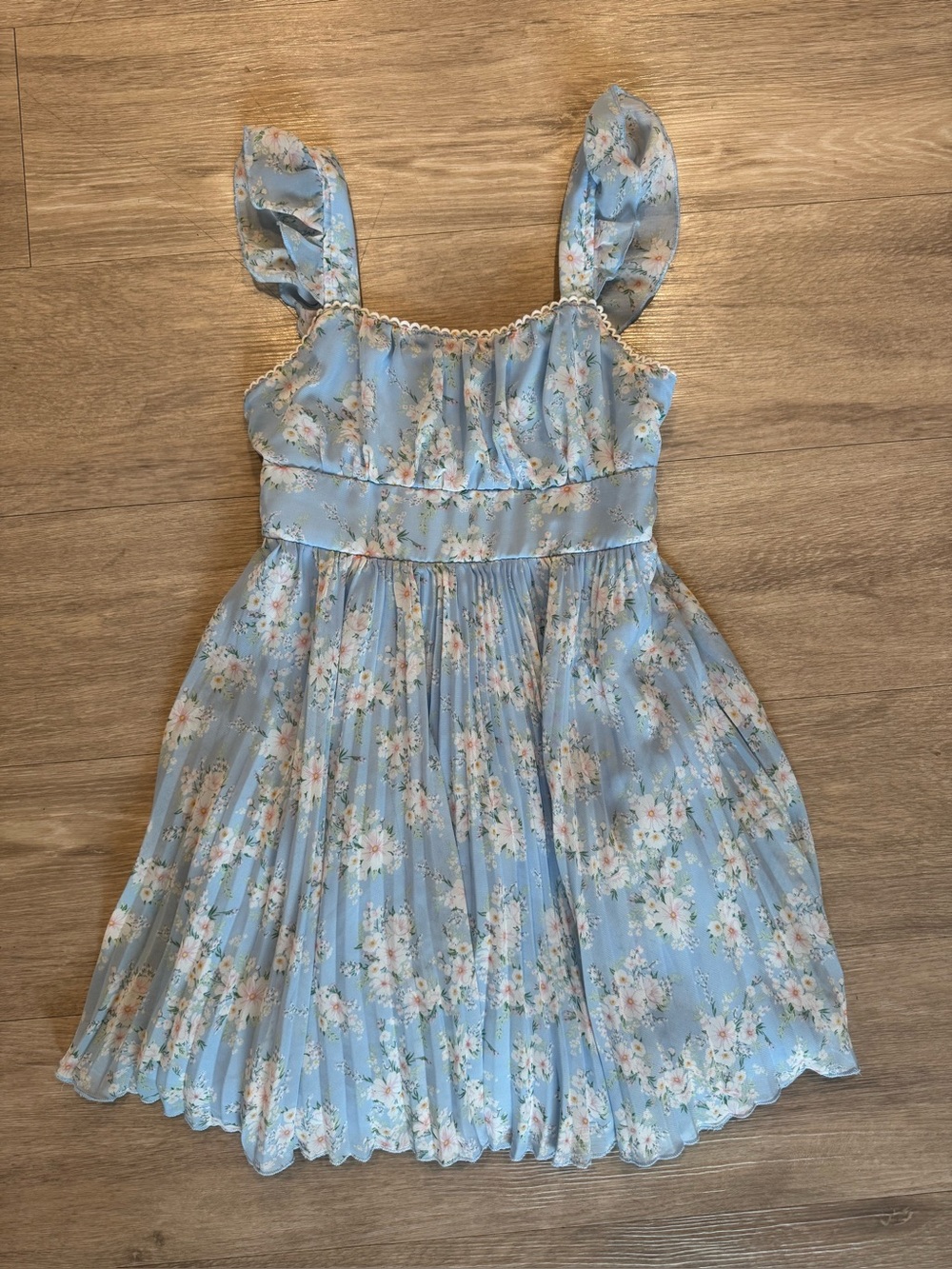 Trixxi Light Blue Floral Pleated Kids Party Dress